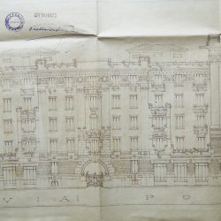 Progetto della facciata del palazzo su Via Sebino, documento d'archivio