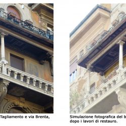 Simulazione fotografica post operam - dettaglio del balcone loggiato, angolo Via Brenta-Via Tagliamento